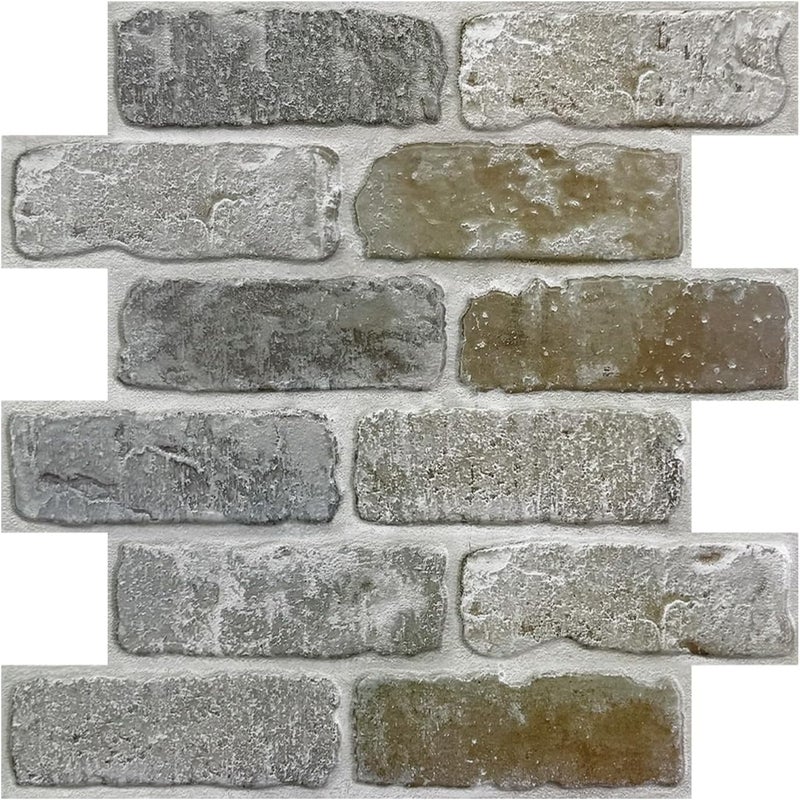 COMSTICKC 10 Pcs 3D Faux Brick Wall Panel, Peel and Stick Brick Wall Tiles, 12"X12" Small Size Thin PVC Gray Brick Self Adhesive Brick Backsplash Faux Brick Panels, Paintable Decorative Tiles - Image 1